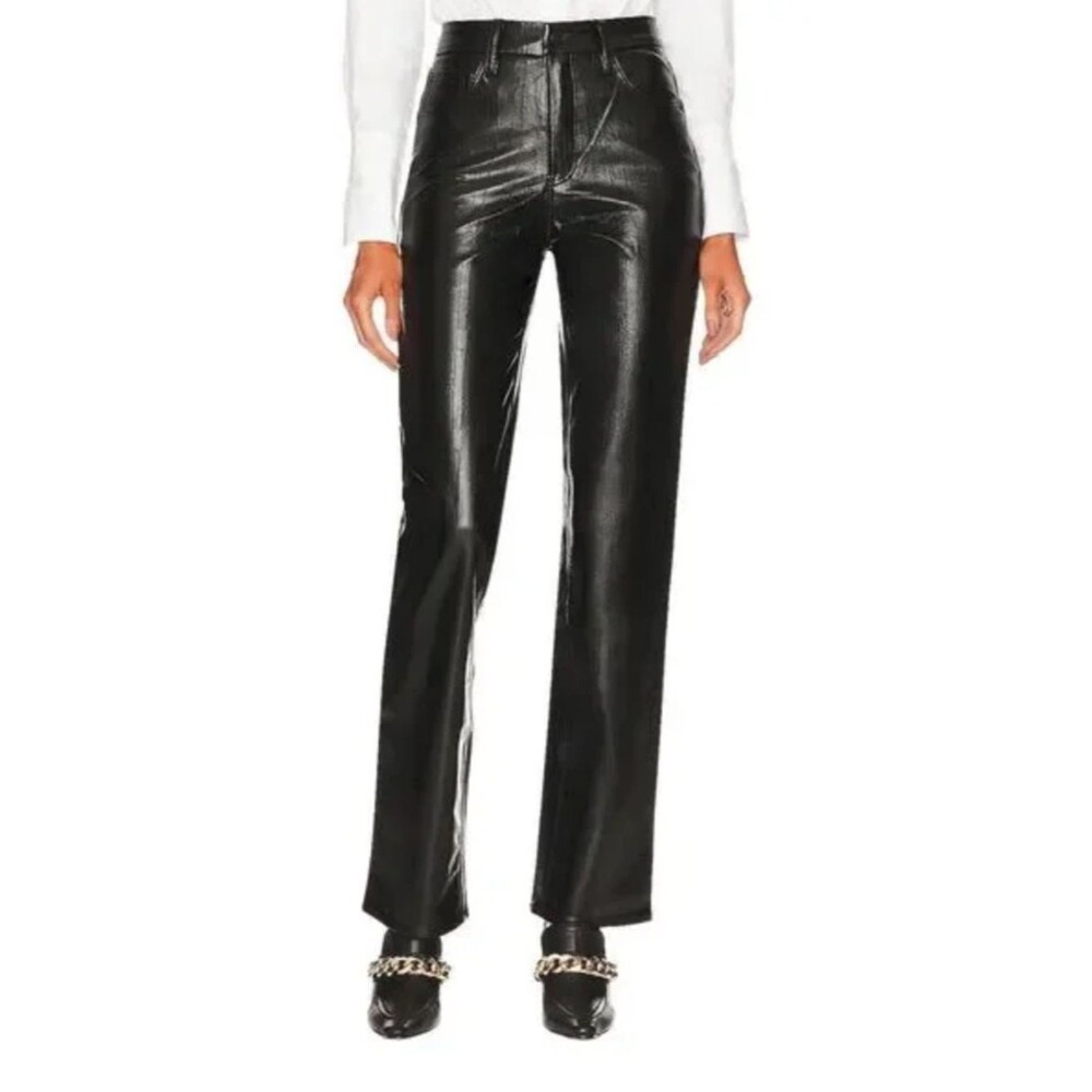 Good American Better Than Leather Icon Pants Women's 4 27 Black Eel High Rise‎